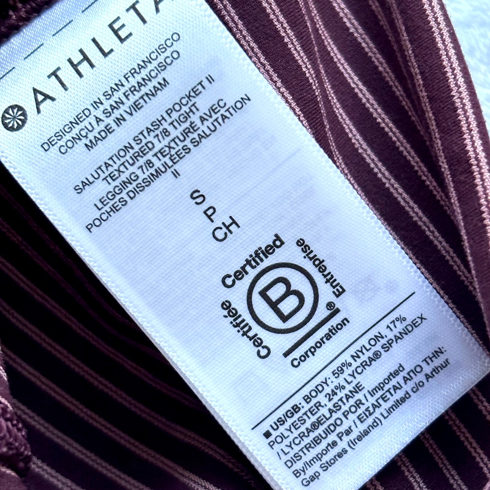 ATHLETA Salutation Stash Pocket II Textured 7/8 Striped Burgundy Legging--NWT--S - Picture 14 of 16